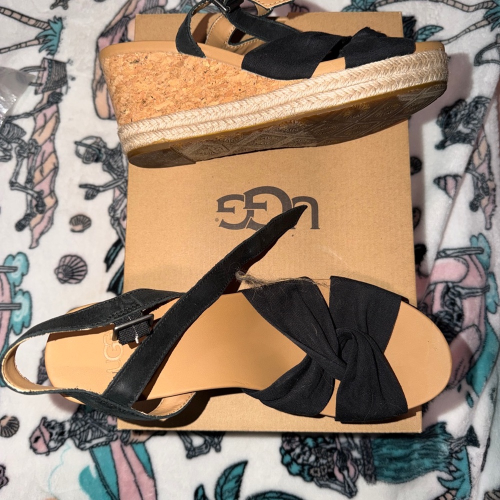 UGG Black Knotted Espadrille Wedge Sandals